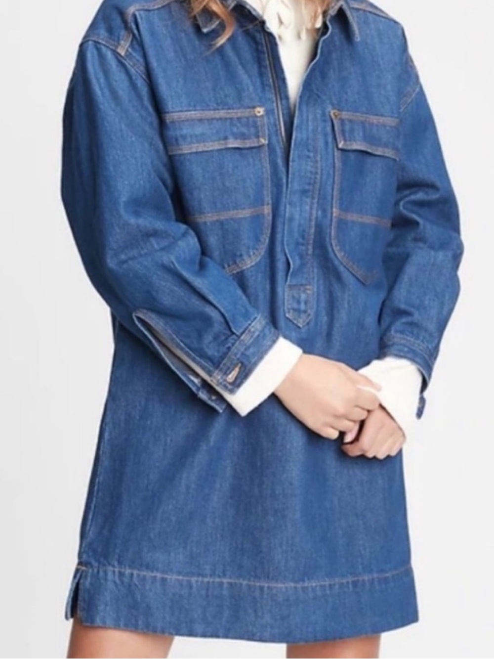 GAP WorkForce Collection Utility Denim Shirt Dress Size S Petite
